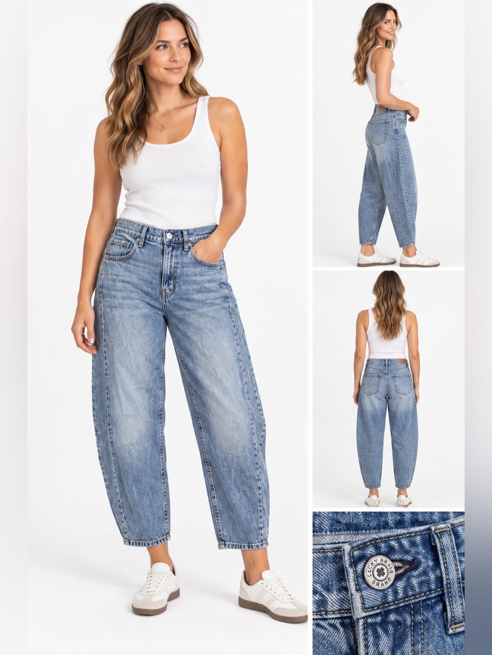 Lucky Brand Jeans Womens 8 Barrel Leg High Rise Blue Denim Curved Tapered Crop